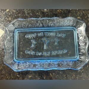 VTG Bread Tray Indiana Glass Tiara Ice Blue “Give Us This Day Our Daily Bread”